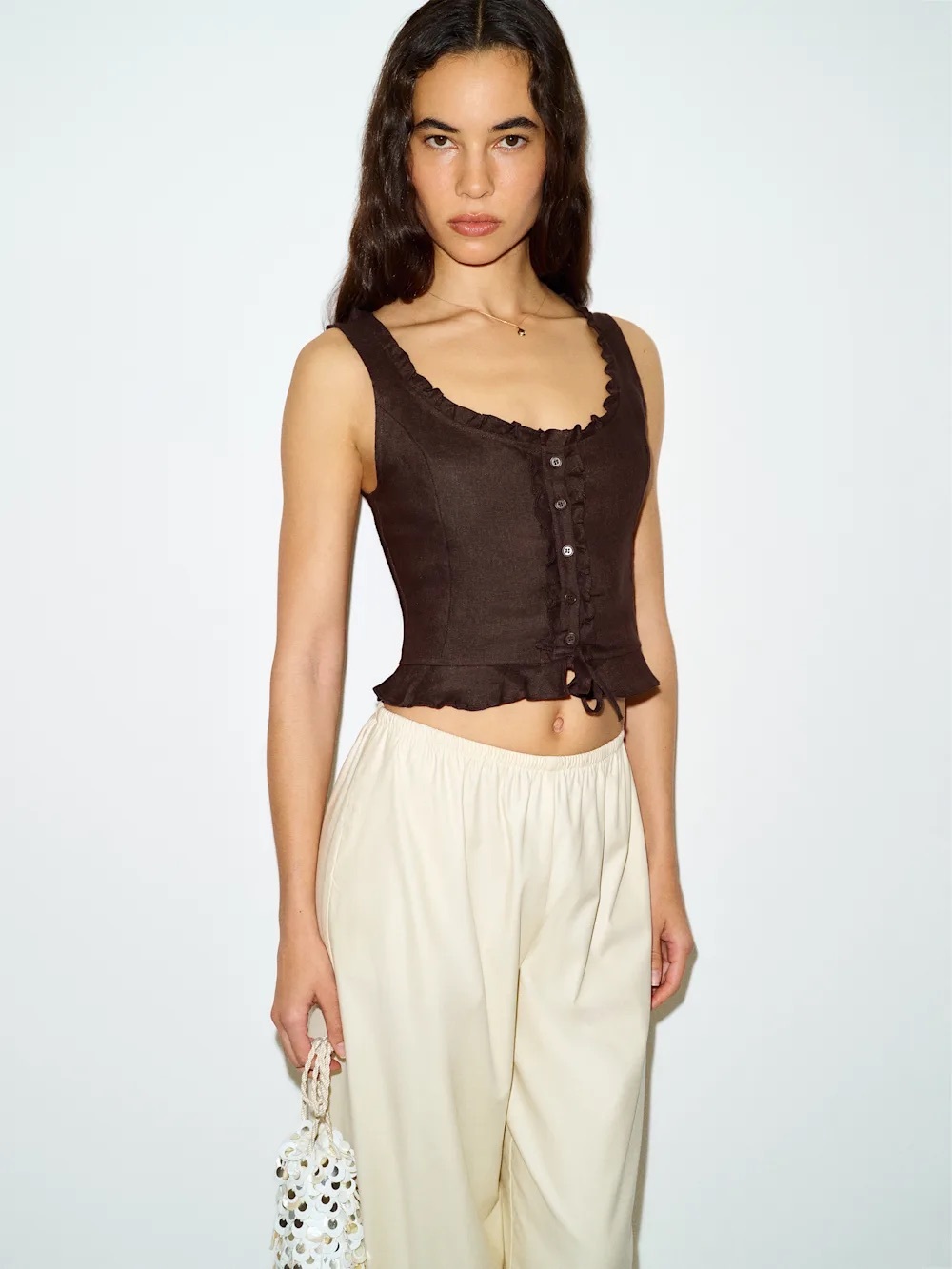 Reformation Kiera Linen Top in Mole NWT